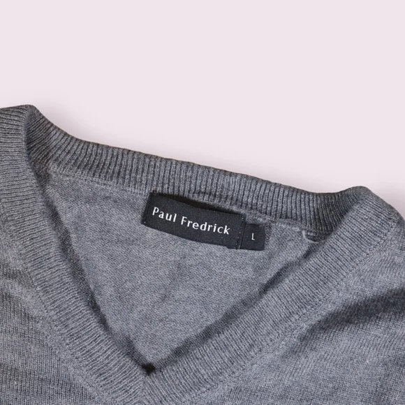 Paul Frederick Mens Silk, Cotton, Cashmere Grey Blend Sweater Vest V Neck Size L - Picture 3 of 7